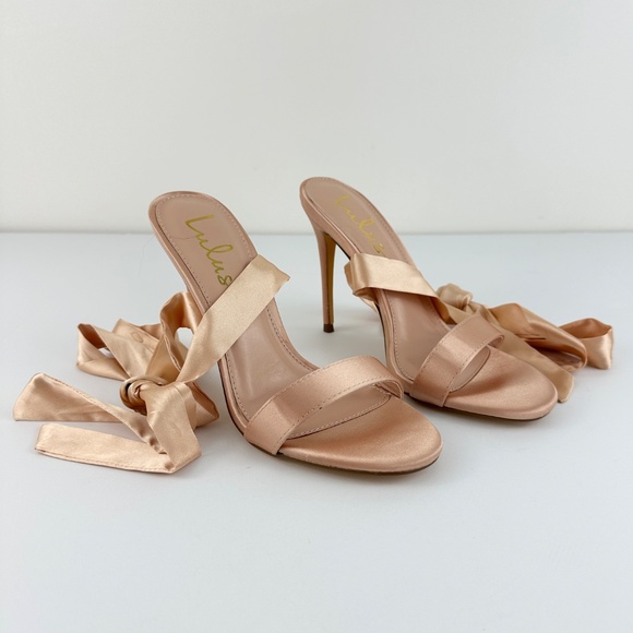 Lulu’s Gold Satin Lace Up High Heel Sandals - Picture 7 of 11